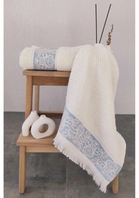 Resim 2'li Kabartma Bordürlü & Püsküllü Havlu Seti - %100 Pamuk El Havlusu - 50x85 Cm-mavi Mavı Mavi 