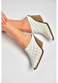 Resim Fox Shoes Y654930703 Beyaz Hakiki Deri Western Topuklu Kadın Terlik 