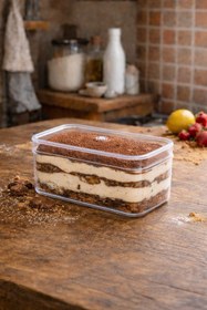 Resim Ambalajın 8 Adet 300 cc Dikdörtgen Tiramisu Cup Sert Plastik Kase Şeffaf Kapaklı – Tatlı, Meze, Salata Sunum K 