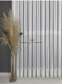 Resim Tül Perde Bantlı Şerit Anotella Desen Lüx Armür 3 Farklı Renk Seçeneği Ekru-Ekru Şerit 