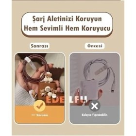 Resim Psr Aksesuar Şarj Aleti Kılıfı & Kablo Koruyucu Set - 18W/20W Uyumlu | Adaptör Kılıfı, Kablo Düzenleyici, Şarj Ucu Koruyucu - 4'lü Set (Ayıcık) 