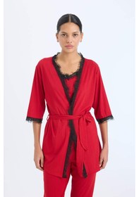 Resim Defacto Fall in Love Yılbaşı Temalı Kırmızı Wrap Yaka Sabahlık B7696AX23WNRD119 Kırmızı 