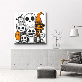 Resim Perili Cadılar Bayramı Ekibi | Cadılar Bayramı Tarzı Cam Duvar Tablosu - XS (40 x 40 cm) 