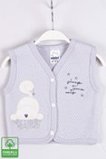 Resim Miniel Unisex Bebek Yıldızlı Kedi Nakışlı Organik Pamuklu 1-3-6-9 Ay Kapitone Bebek Yelek - Gri 