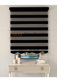 Resim Siyah Bambu Boncuklu Zebra Stor Güneşlik Perde Opak Siyah 