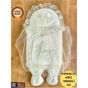 Resim Tomuycuk Love Dantelli Kız Bebek Ayaklı Kundak Ekru 