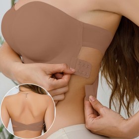 Resim Kadınlar İçin Çapraz Askılı ve Yan Kapatmalı Strapless Bandeau Sütyen - Çıkarılabilir Pedler, Rahat Kesim, Düz Renk Temel Tasarım, Günlük Kullanım için Strapless Sütyen 