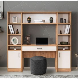 Resim Bilgisayar Masası, Deka Kitaplıklı Çalışma Masası - Ceviz Ceviz 