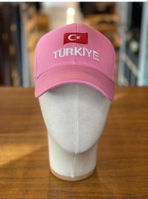 Resim Hamze Türkiye Bayrak Nakışlı Pamuklu Unisex Cap Şapka Pembe 