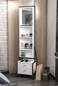 Resim Minar Elegante Aynalı Hareketli Çekmeceli Takı Dolabı / Beyaz 