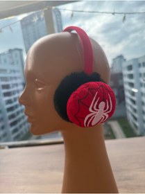 Resim Blotch Kışlık Soğuktan Koruyan Kulaküstü Erkek Çocuk Figürlü Siyah Kırmızı Sevimli Pofuduk Pelüş Kulaklık 
