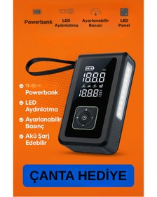 Resim Brawi akü takviye araç takviye oto kompresör lastik şişirme top şişirme fener & powerbank 4in1 