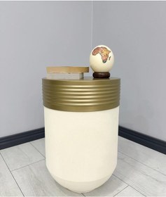 Resim Elegant Dekoratif Eskitme Darbuka Krem Sehpa 60cm 