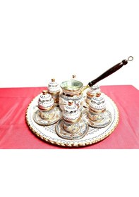 Resim 6lı Bakır Fincan Takımı,cezve,yuvarlak Tepsi 