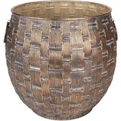 Resim Euroflora HDYEN03845 Metal Saksı Kulplu Kabartma Desenli Kahverengi Eskitme 45x43,5cm 