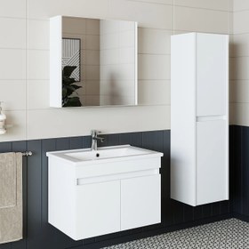 Resim Roomart Tm3 Ayaksız 2 Kapaklı Lavabolu Beyaz Mdf 65 Cm Banyo Dolabı Aynalı Üst Dolap Boy Dolabı 