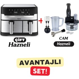 Resim TEFAL 8,3L Aile Boyu Çift Hazneli Premium Airfyer + Cam Hazneli Tefalin En Güçlü Blender Mutfak Robotu 
