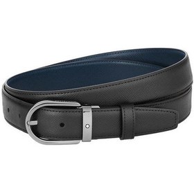 Resim Mont Blanc Montblanc Horseshoe Buckle Siyah - Mavi 30 MM Çift Taraflı Deri Kemer 128763 