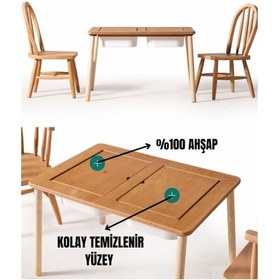 Resim Montessori Çift Hazneli 2 Sandalyeli Aktivite Masası Hugo Ahşap 