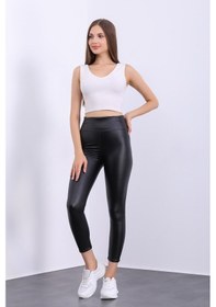 Resim Pucka Fashion Içi Kadife Yüksek Bel Toparlayıcı Deri Taytsiyahxl Siyah 