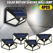 Resim 4 adet Hareket Sensörlü Akıllı Işıklar, Güneş Enerjili Aydınlatma, Güneş Duvar Işıkları, 100 LED Güneş Bahçe Işıkları, Dış Mekan Güneş Işıkları, Veranda, Duvarlar, Garajlar vb. için Uygun 