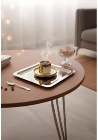 Resim Gökdil 12 Adet 22x22 Kare Gümüş Renk Kahve Sunum Tepsisi Gri 