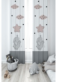 Resim Mekta Home Bebek Ve Çocuk Odası Fil Ve Seksek Desenli 2 Kanat Fon Perde 