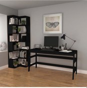 Resim Woodesk Bohem, Ahşap, Masa Ve Köşe Kitaplık Takımı, Siyah Renk Siyah 