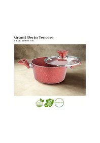 Resim 20 Cm Granit Derin Tencere Cam Kapak - Kırmızı Kırmızı 