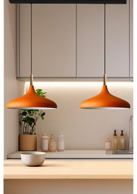 Resim İkili Turuncu Sarkıt Lamba Yemek Masası Oturma Odası Mutfak Salon Otel Café Turuncu 