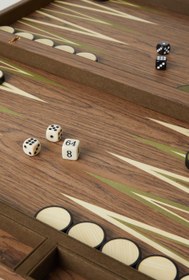 Resim x Fortuny Koleksiyonluk Ahşap Tavla Oyun Seti - Yeşil- Kahverengi 