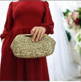 Resim Kemzey Handmade Parlak Tutmalı El Çantaları , El Yapımı Işıltılı Clutch, Örgü El Çantası Altın 