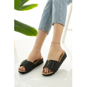Resim Moda Fırsat Siyah Kadın Dolgu Topuk Terlik Şık Rahat Deniz Plaj Çeyiz Bohça Terliği 