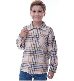 Resim Bej Sarı Ekose Erkek Çocuk Oduncu Gömlek Rahat Kalıp Düğmeli Çok Renkli 