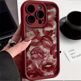 Resim 1 adet Bordo Dudak İzli Kabartmalı TPU Yumuşak Düşmeye Karşı Koruyucu Su Geçirmez Cep Telefonu Kılıfı, iPhone ile Uyumlu 