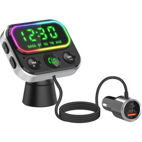 Resim S-Link SL-BT405 Rgb Bluetooth V5.0 Geniş LED Ekran+Tf Kart Çift USB Qc3.0 ve PD18W Hızlı Şarj Fm Transmitter 