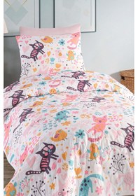 Resim Yatak Örtüsü Seti Tek Kişilik Pamuklu 2 Parça Mırmır Desen Pembe / Yumuşak Dokulu Pembe 