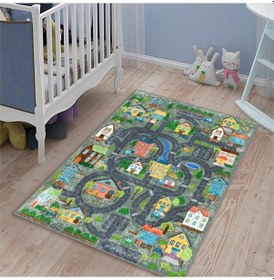 Resim Araba Yolu Çocuk Odası Halısı Çok Renkli 
