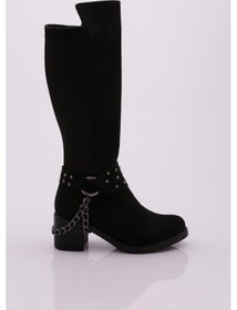 Resim Dgn Kadın Bilek Tokalı Zincir Detaylı Arkası Stretch Topuklu Çizme 707-1557-R1680 Siyah 