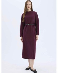 Resim DeFacto Regular Fit Bisiklet Yaka Uzun Kollu Kemerli Selanik Kumaş Maxi Tesettür Elbise E5790AX25SPBR459 