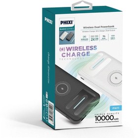 Resim Phixi Basic Pw11 10.000mah Wireless Şarj Çift Çıkışlı Led Göstergeli Powerbank 