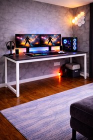 Resim Flinder Siyah/Beyaz Oyuncu Masası 60x140 Cm, Beyaz Renk Bilgisayar Masası, Gamer Masası, Gaming Masa 