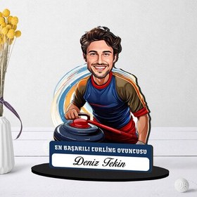 Resim Kişiye Özel Erkek Curling Oyuncusuna Hediye Karikatürlü Biblo 