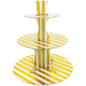 Resim Cupcake Standı. 3 Katlı. Metalik Altın Çizgili 
