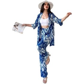 Resim Alt Üst Takım Kimono- Desenli-mavi 