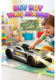 Resim Uzaktan Kumandalı 7 Fonksiyonlu Işıklı Büyük Boy 1:10 Ölçekli Kauçuk Lastikli Oyuncak Yarış Arabası Gri 