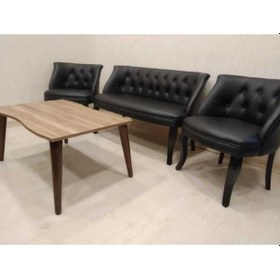 Resim Siyah Deri Ahşap Ayaklı Ofis Koltuk Takımı Bekleme Koltuğu 2 1 1 Takım Siyah Deri 
