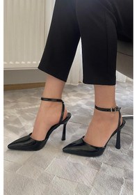 Resim Preshley Kadın Persi Siyah Rugan Bilekten Bağlamalı 10 Cm İnce Topuklu Ayakkabı Krem Rugan 