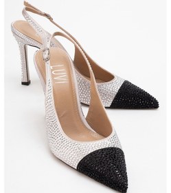 Resim Luvishoes Luvi Shoes London Bej Siyah Gümüş Taşlı Kadın Yüksek Topuklu Ayakkabı Siyah - Bej 