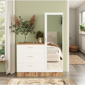 Resim L'occi Concept Foster Aynalı Şifonyer 3 Çekmece Gardırop Çam-beyaz 